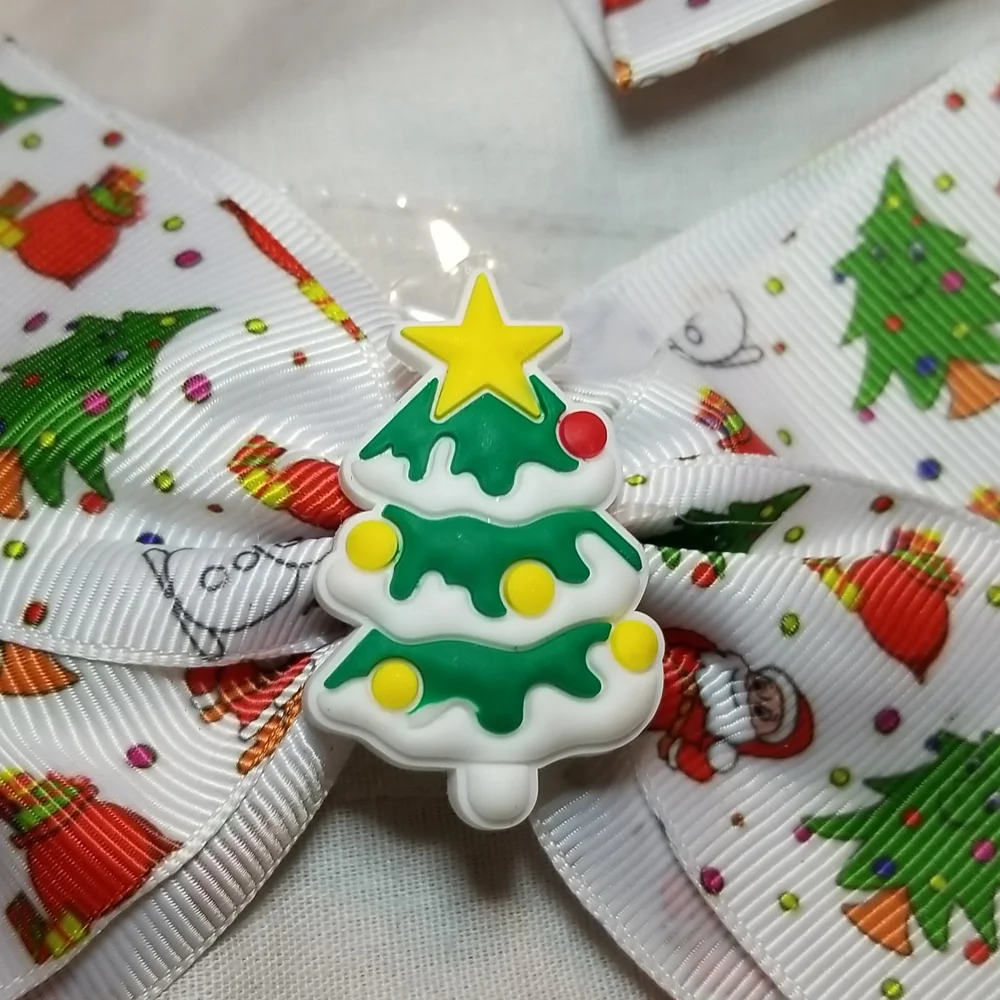 HOLIDAY HAIR BLING FASCINATOR SANTA HAT GLITTER BOW SET OF CHRISTMAS TREE RIBBON